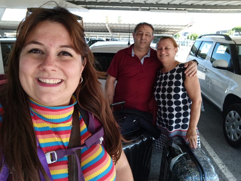Saying goodbye to my parents in an empty Barcelona airport full with my luggage